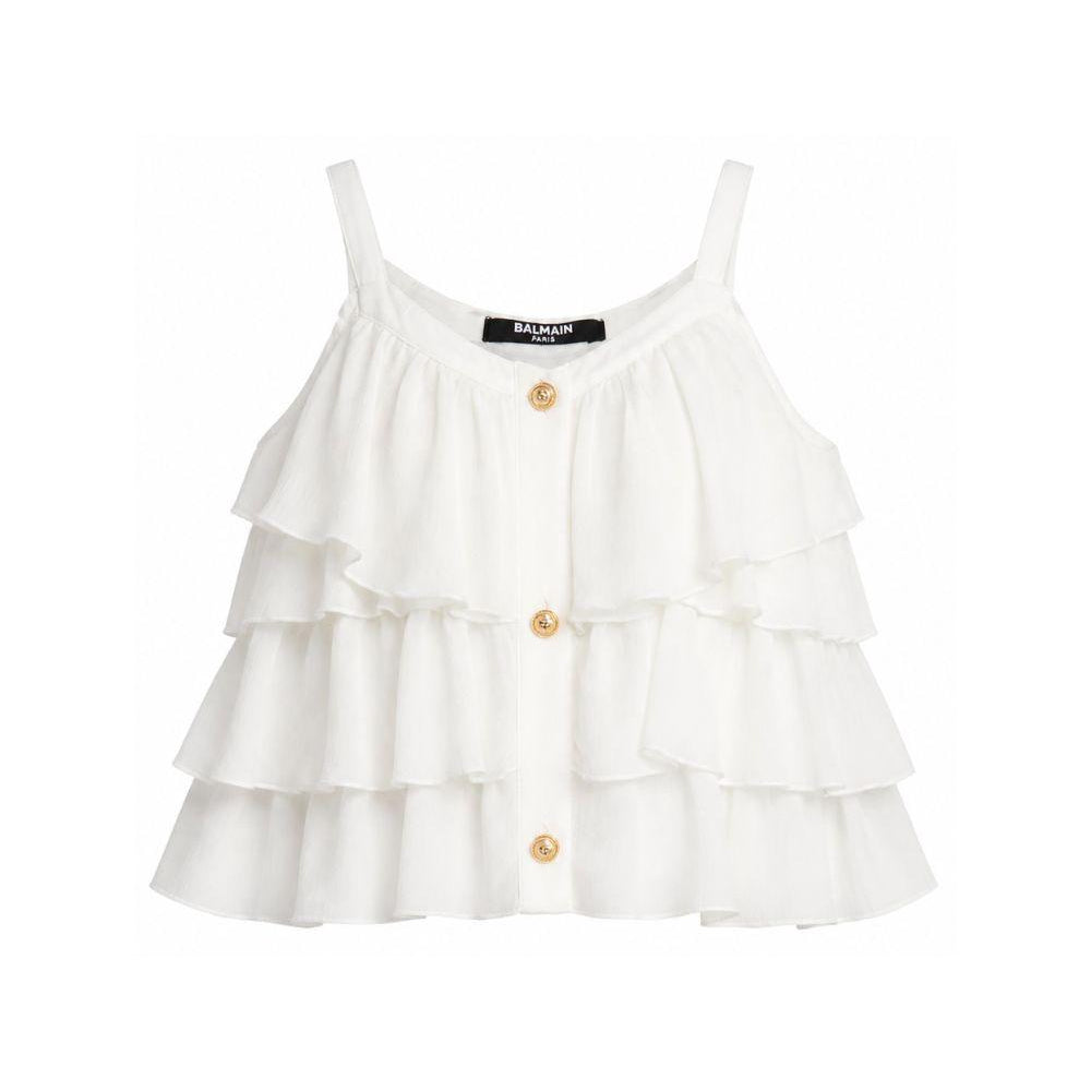 Top per bambina Balmain Kids bianco con balze BY5A52 K0282 101OR BALMAIN KIDS