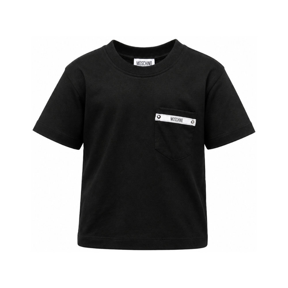 T-shirt per bambino Moschino Kids nera con taschino sul petto HUM060LAA57 60100 MOSCHINO KIDS