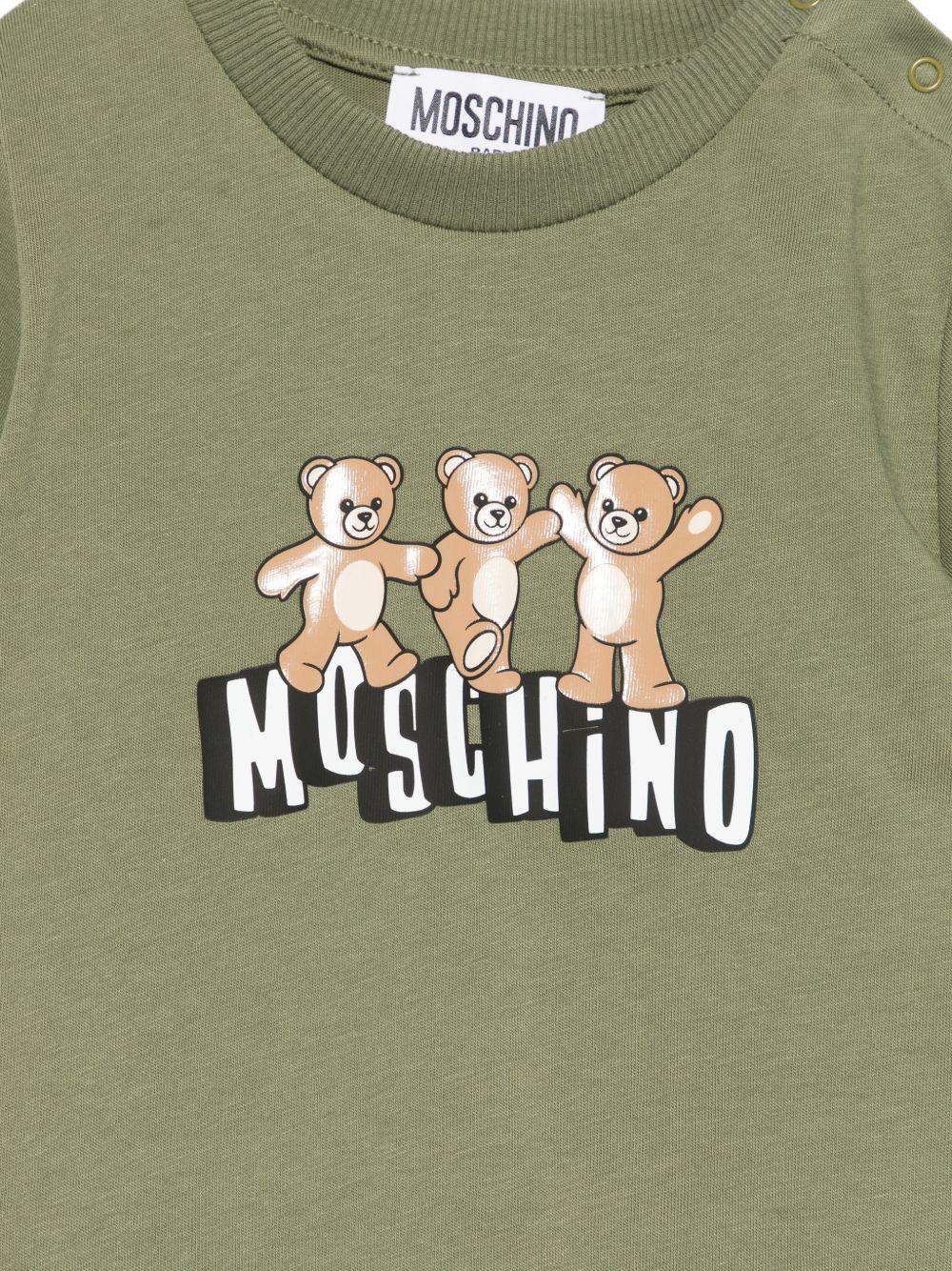 T-shirt per neonati Moschino Kids verde con stampa tre Teddy Bear MUM04KLAA17 30037 MOSCHINO KIDS