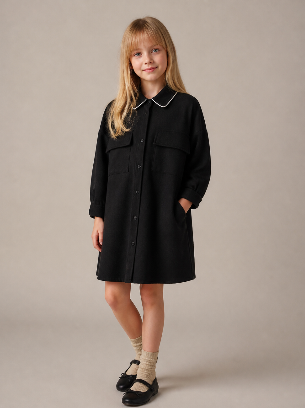 Abito per bambina Douuod Kids nero con colletto classico DZ1A10 I0337 61L DOUUOD KIDS