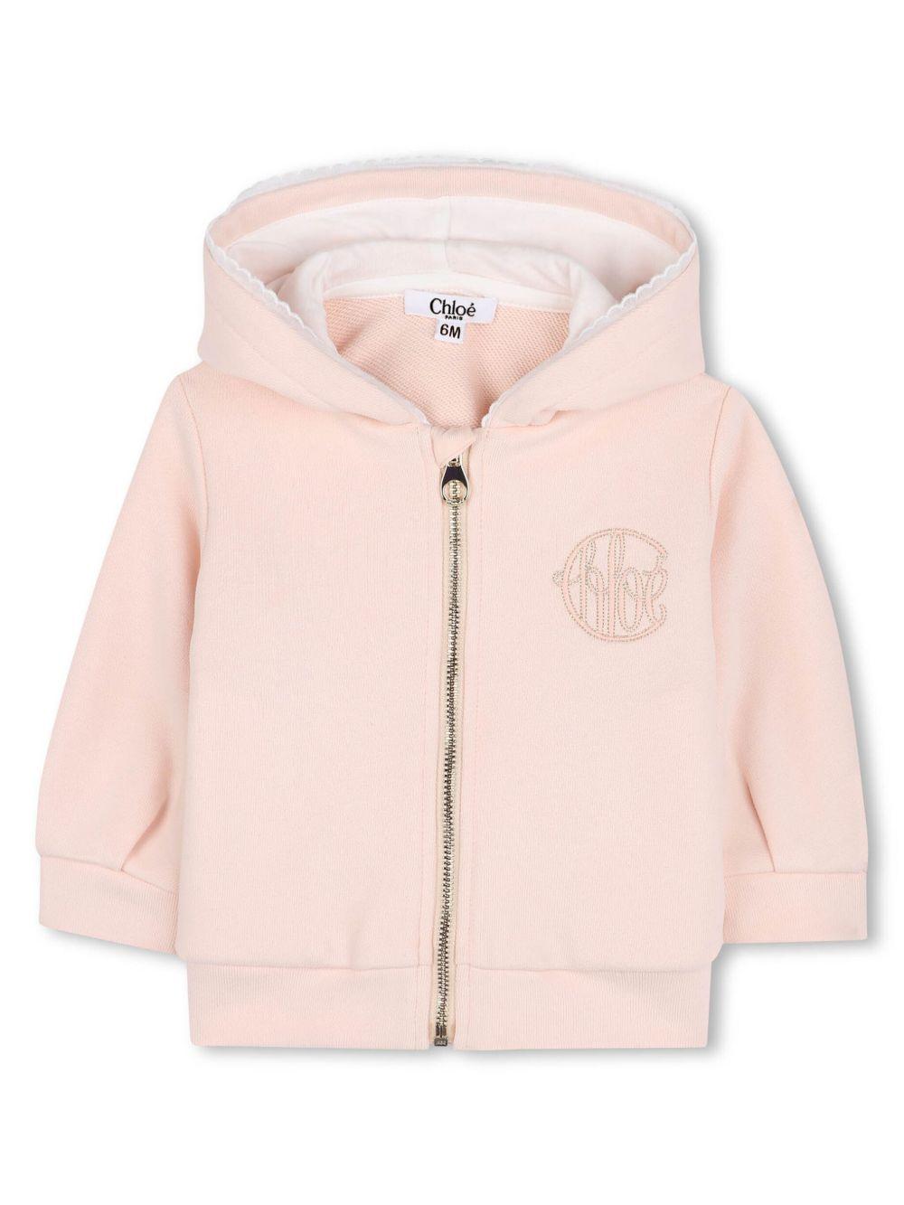 Felpa per neonata Chloé Kids rosa con cappuccio e dettagli in pizzo C20545 46J CHLOE' KIDS