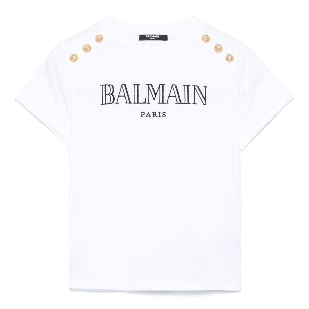T-shirt con logo ricamato per bambina Balmain Kids bianco con orlo dritto BW8A21 Z0116 100OR BALMAIN KIDS