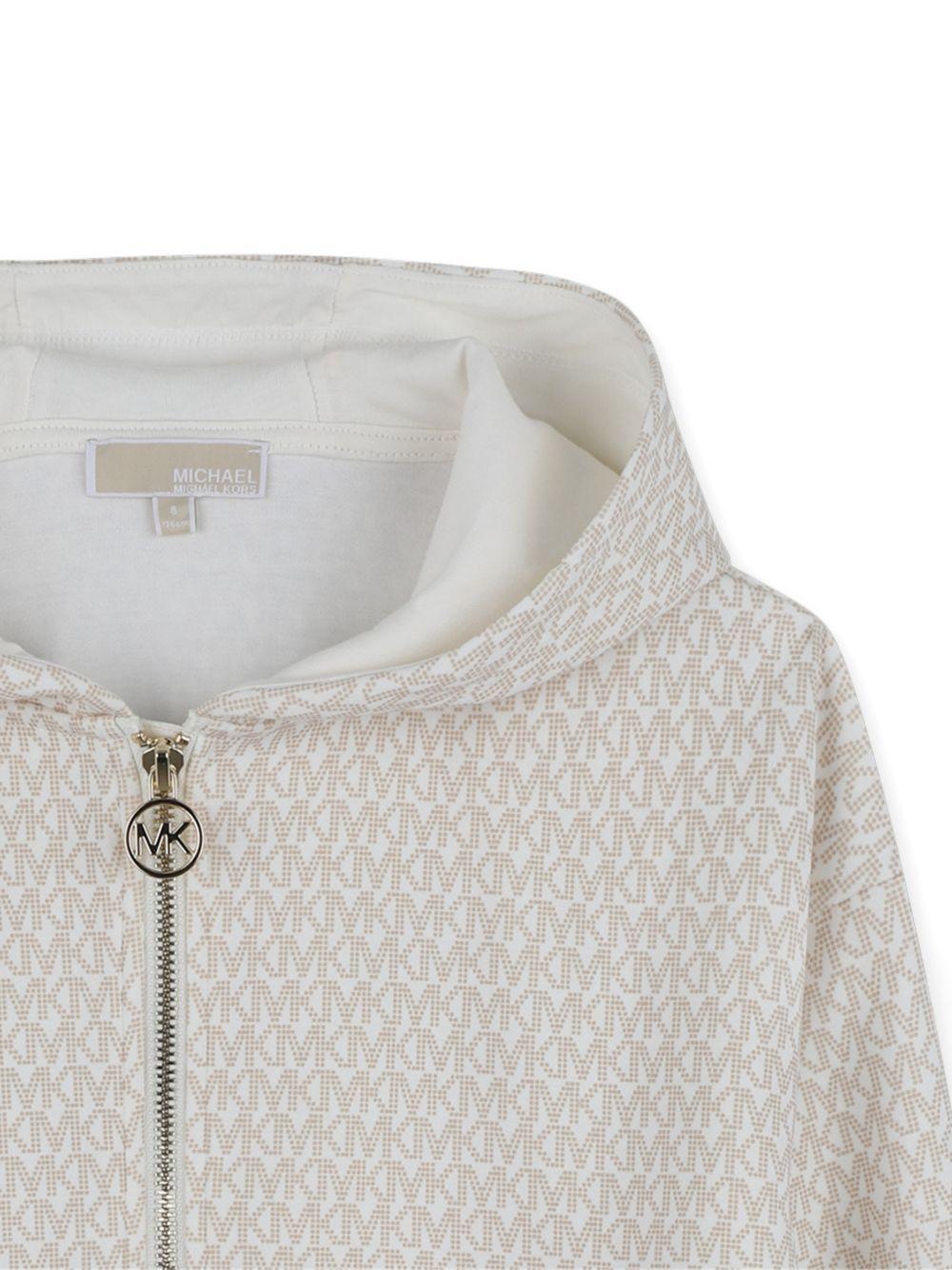Felpa con zip per bambino Michael Kors Kids beige con stampa logo all-over R30589 190 MICHAEL KORS KIDS