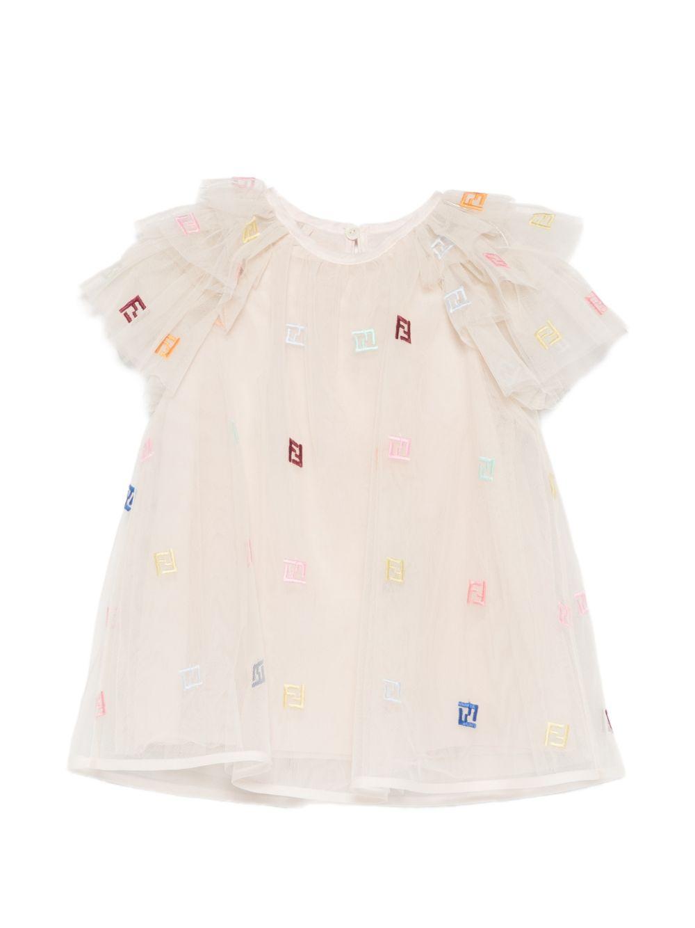 Abito per neonata Fendi Kids bianco con motivo monogramma FF BFB601 AEXX F1P2N FENDI KIDS
