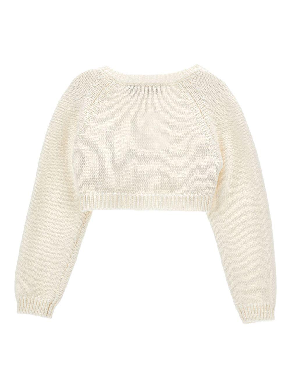 Cardigan crop per neonata Monnalisa bianco con scollo rotondo 73F800 6060 0001 MONNALISA