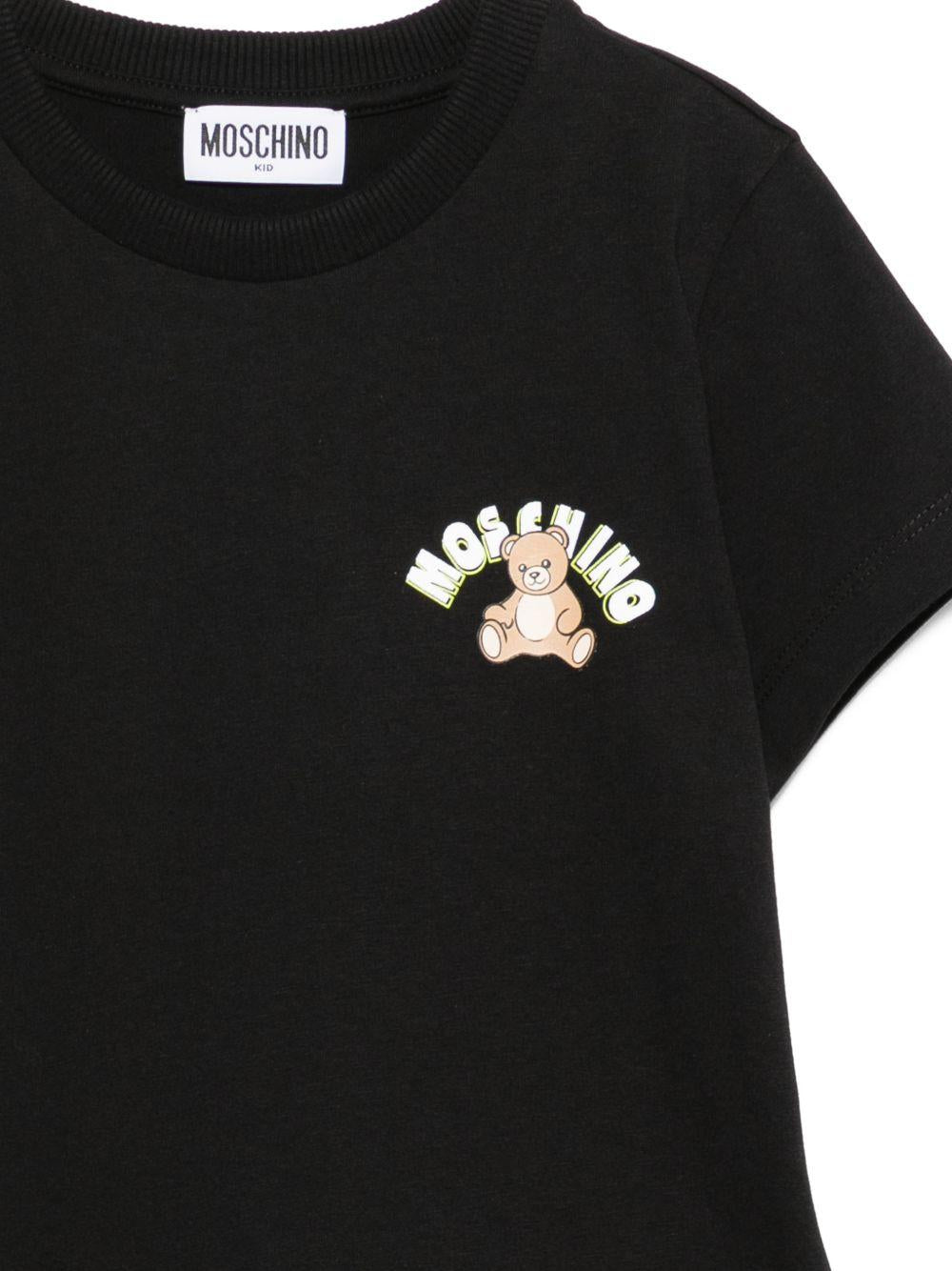 T-shirt per bambini Moschino Kids nera con stampa Teddy Bear HWM058LAA01 60100 MOSCHINO KIDS