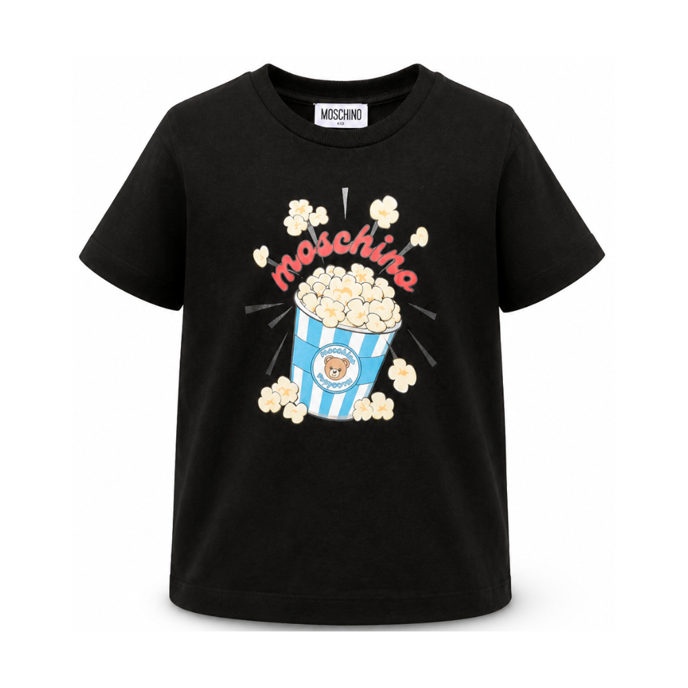 T-shirt per bambini Moschino Kids nera con stampa grafica HRM05WLAA10 60100 MOSCHINO KIDS