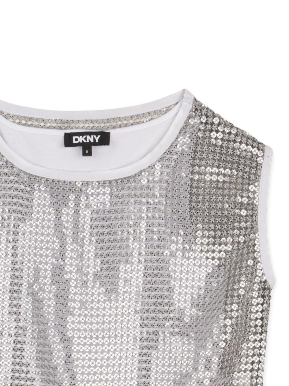 Top per bambina DKNY Kids argentato con paillettes D62618 016 DKNY
