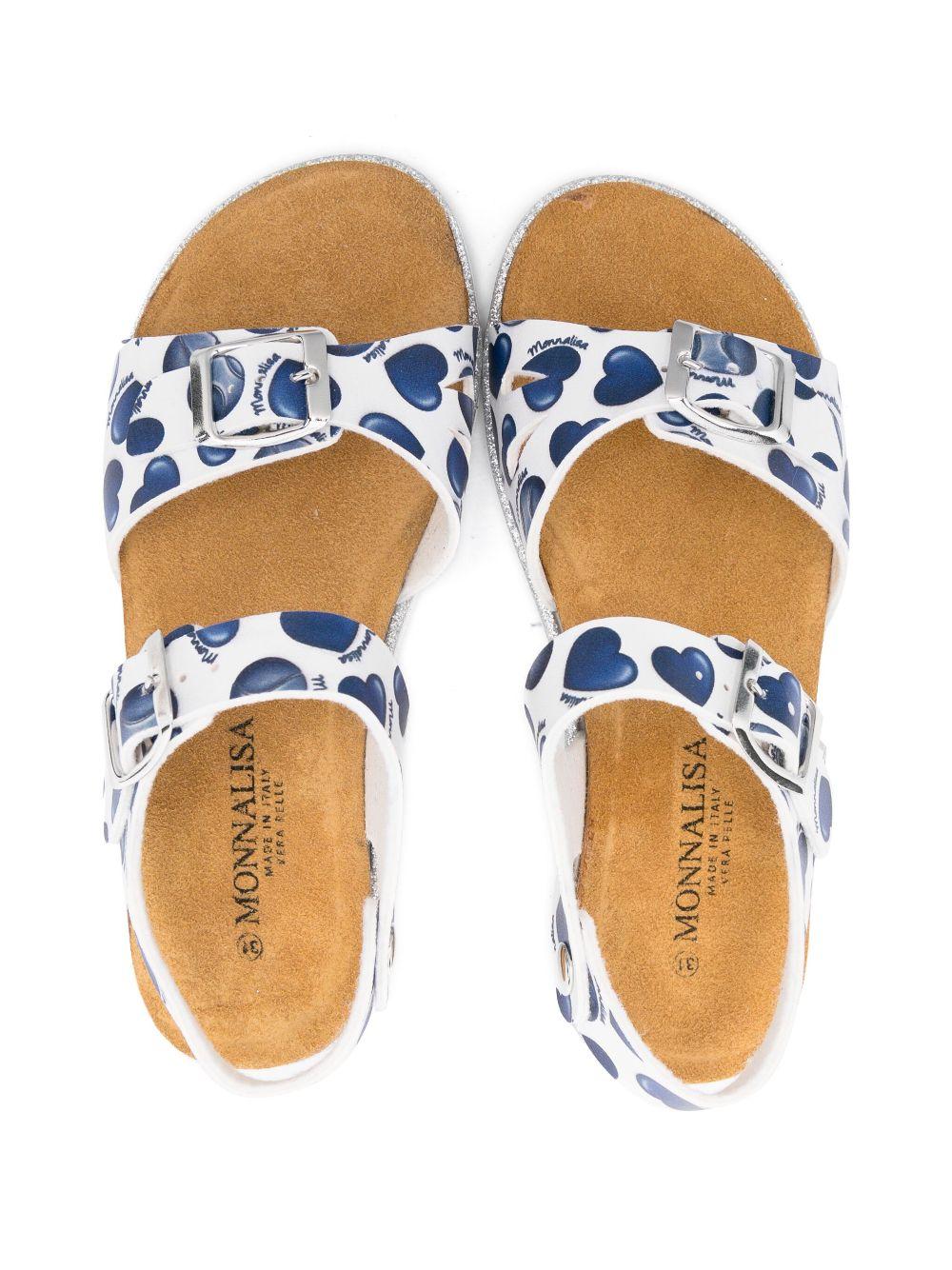 Sandali per bambina Monnalisa bianco con stampa a cuore blu 8CE008 5720 9956 MONNALISA KIDS