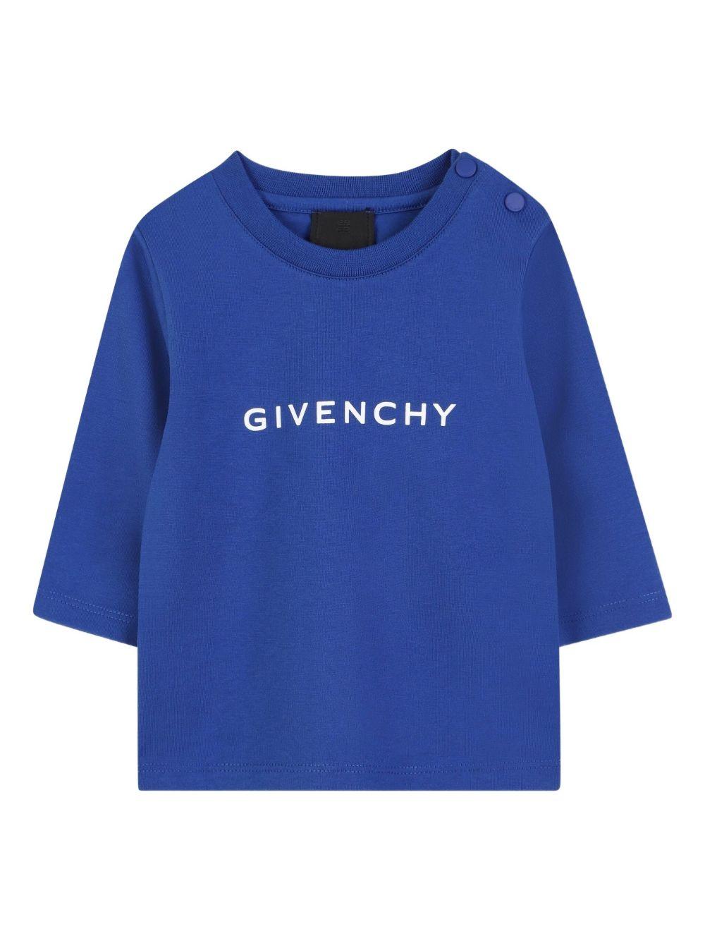 T-shirt per neonato Givenchy Kids blu con logo frontale H30888 865 GIVENCHY KIDS