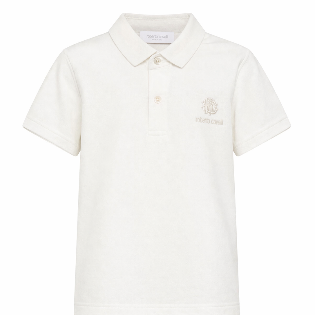 Polo per bambino Roberto Cavalli Kids bianco con dettaglio logo CBP26106PO OFF-WHITE ROBERTO CAVALLI KIDS