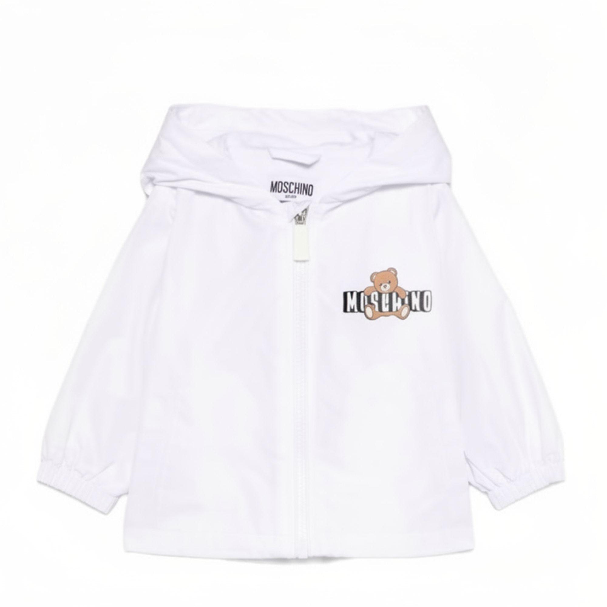 Giacca antipioggia per neonati Moschino Kids bianca con stampa Teddy Bear MUS033L3A39 10101 MOSCHINO KIDS