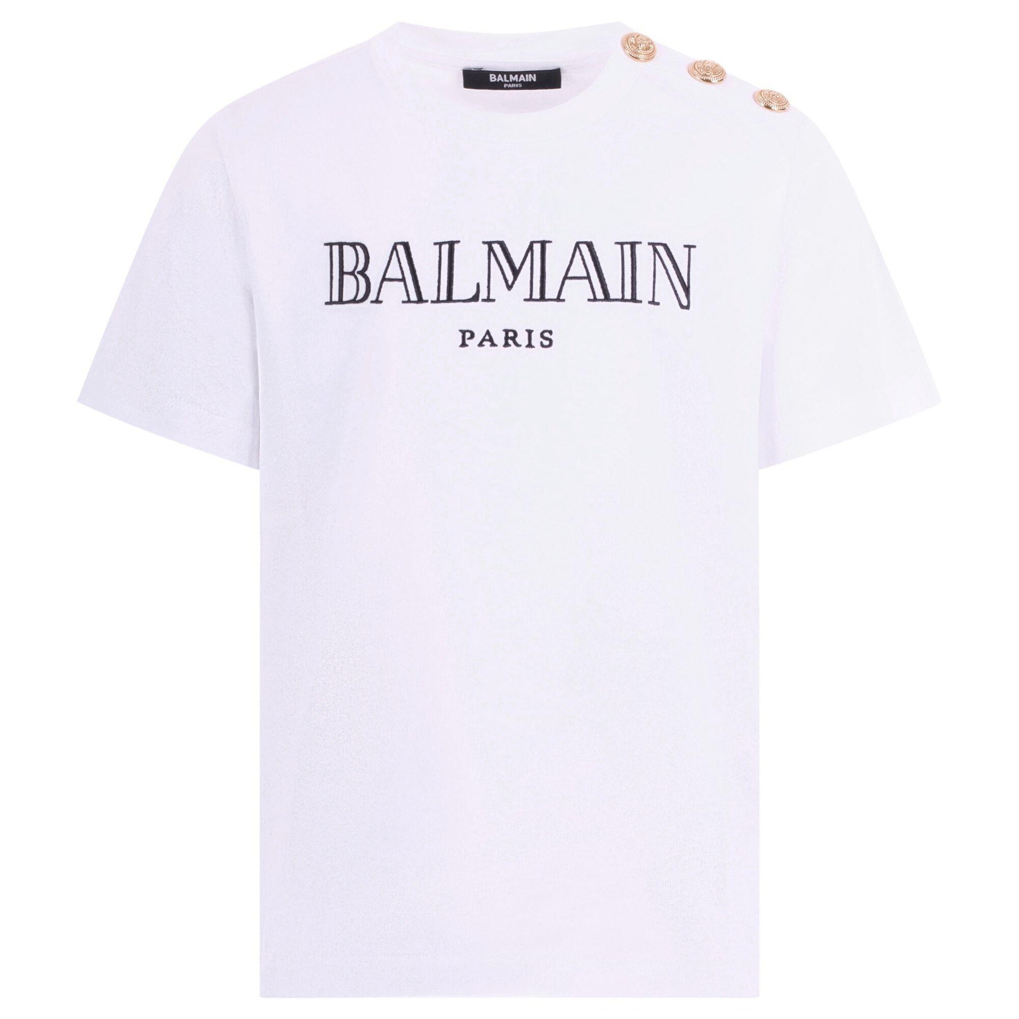 T-shirt per bambino Balmain Kids bianca con bottoni dorati BY8Q81 Z3672 100OR BALMAIN KIDS