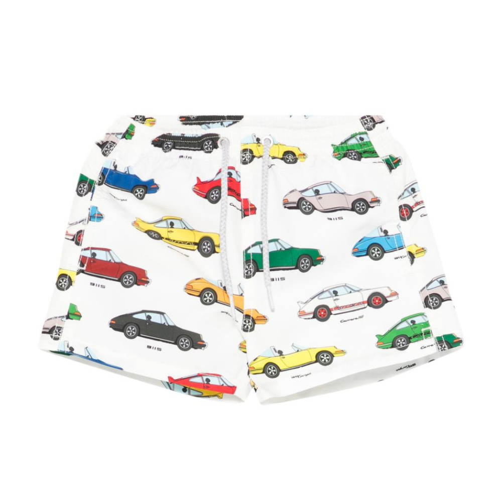 Costume da bagno per bambino MC2 Saint Barth Kids bianco con stampa auto all-over JEA0001 00857L MC2 ST. BARTH KIDS