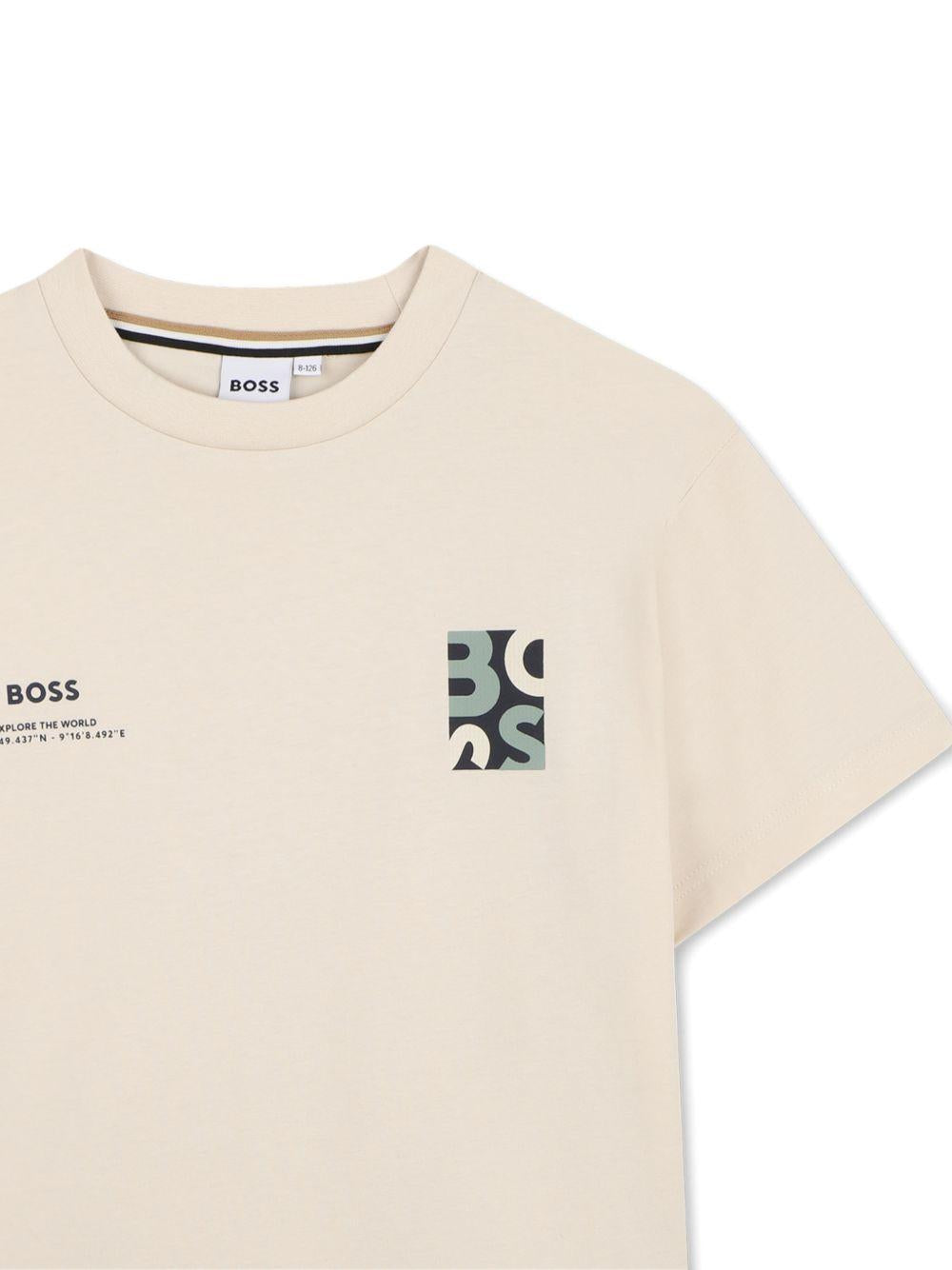 T-shirt per bambino Boss Kids beige con dettaglio logo J52974 21C BOSS KIDS