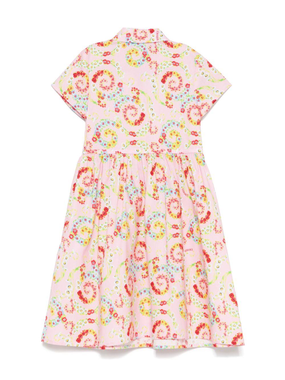 Abito con stampa floreale per bambina Versace Kids rosa con chiusura laterale nascosta 10181421A13110 5PC00 VERSACE KIDS