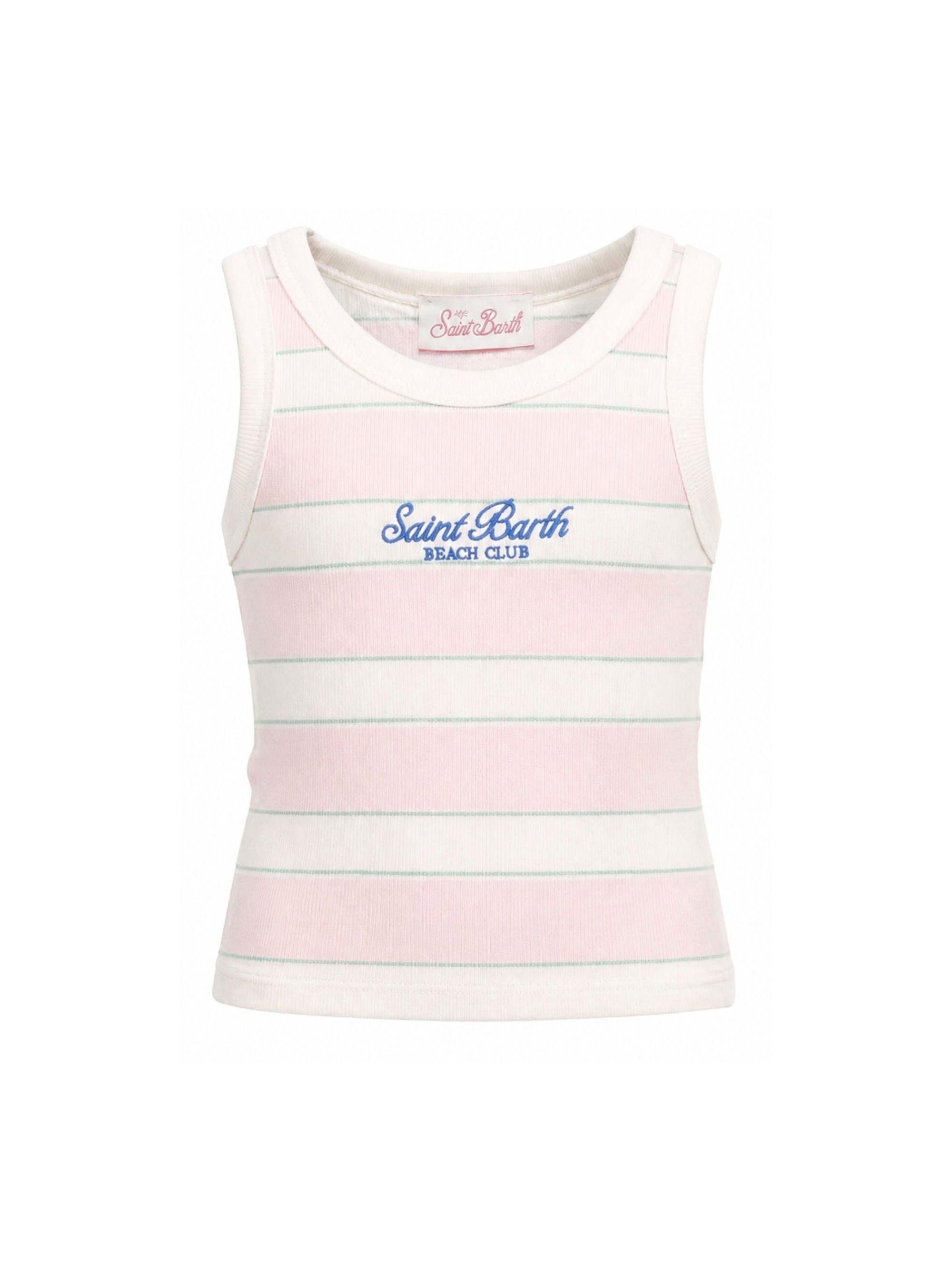 Canotta per bambina MC2 Saint Barth Kids rosa con motivo a righe BLUE002 01906L MC2 ST. BARTH KIDS