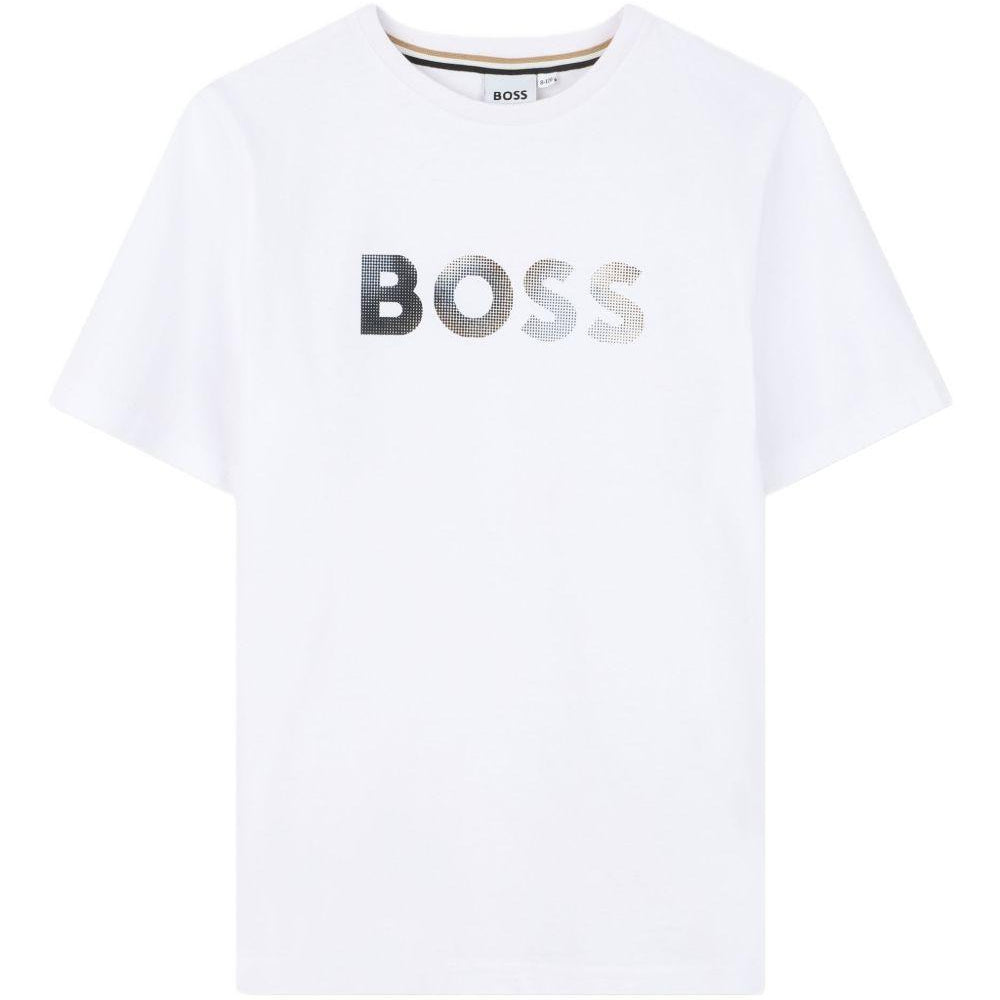T-shirt per bambino Boss Kids bianco con stampa grafica J52983 10P BOSS KIDS