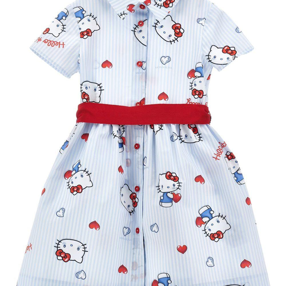 Abito per bambina Monnalisa azzurro con motivo a righe 11G918 7605 9958 MONNALISA