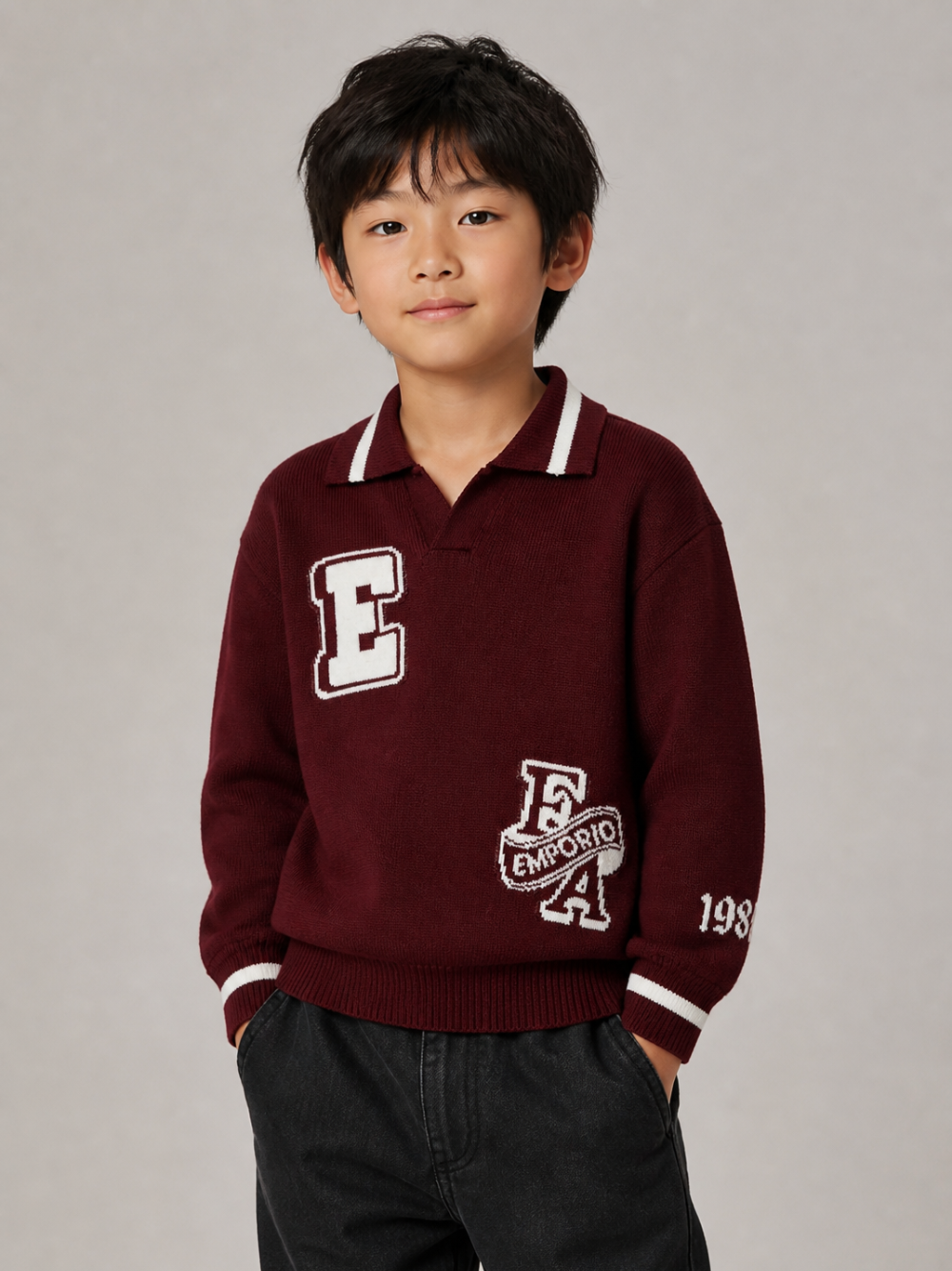 Maglione per bambino Emporio Armani Kids bordeaux con colletto polo EB001583 AF27314 UA343 EMPORIO ARMANI KIDS
