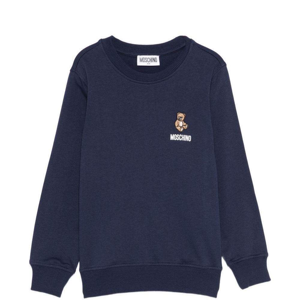 Felpa per bambini Moschino Kids blu con ricamo Teddy Bear HUF09XLCA19 40016 MOSCHINO KIDS