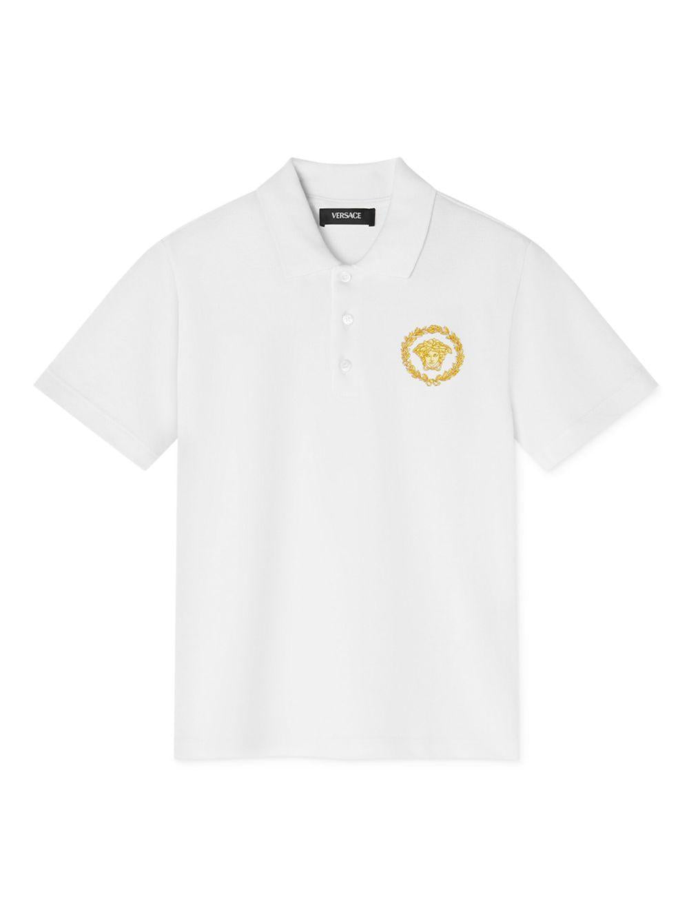 Polo per bambino Versace Kids bianca con motivo con testa di Medusa 10182801A16933 2W110 VERSACE KIDS
