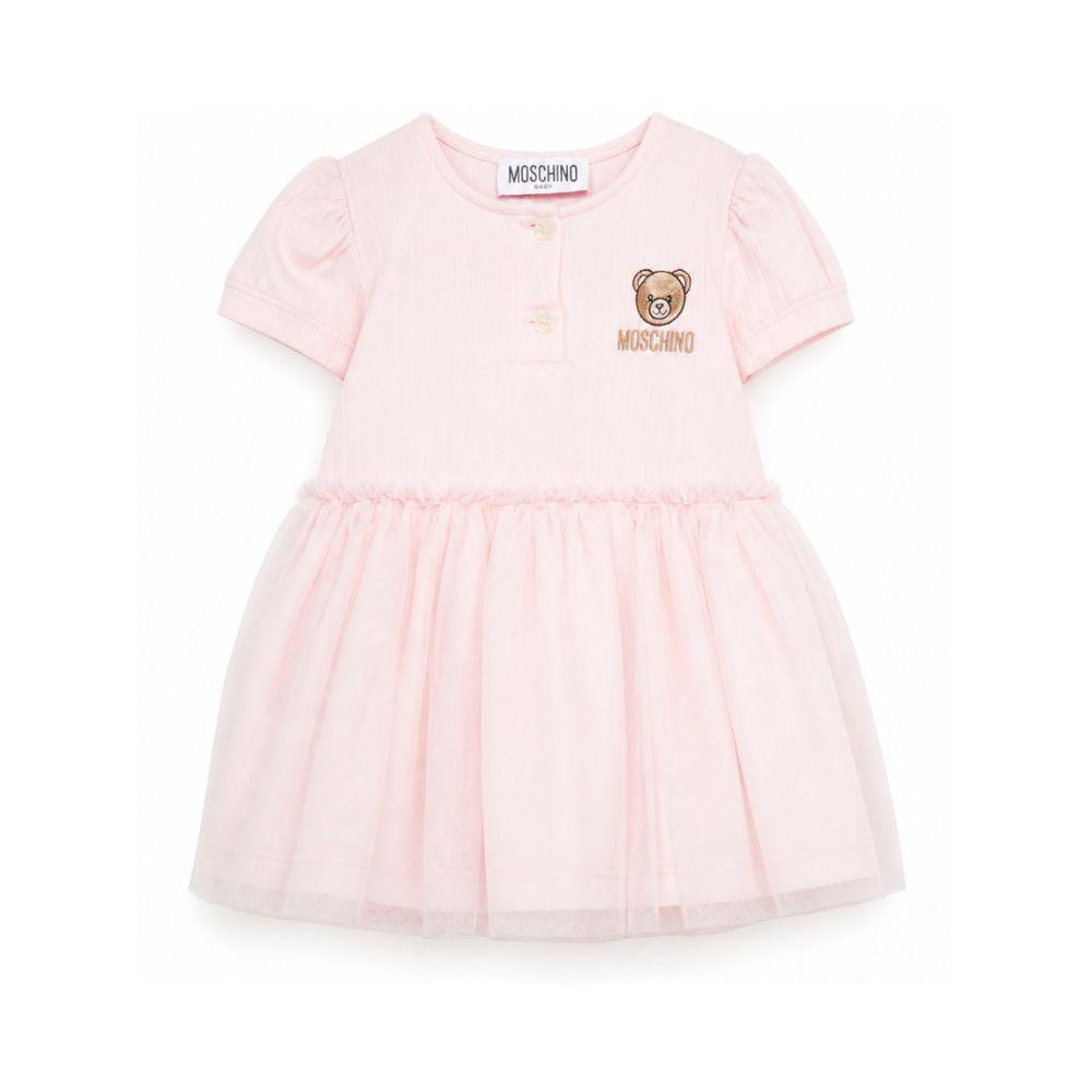 Abito per neonata Moschino Kids rosa con ricamo Teddy Bear MDV0DBLAA55 50209 MOSCHINO KIDS