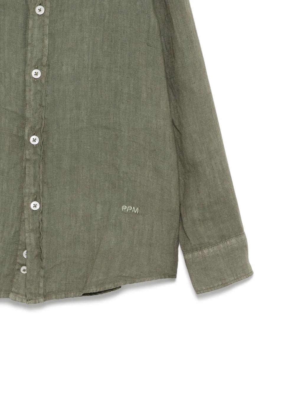 Camicia in lino per bambino Paolo Pecora Kids verde con logo ricamato PP4031 OLIVA PAOLO PECORA KIDS