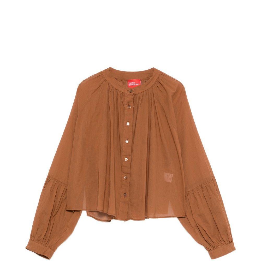 Camicia con dettagli arricciati Merci marrone ruggine con scollo rotondo CAM033 RUST MERCI