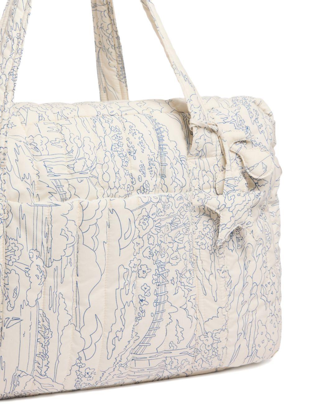 Borsa per pannolini trapuntata Bonpoint Piou beige con motivo paesaggistico S06OBAW00001 677 BONPOINT