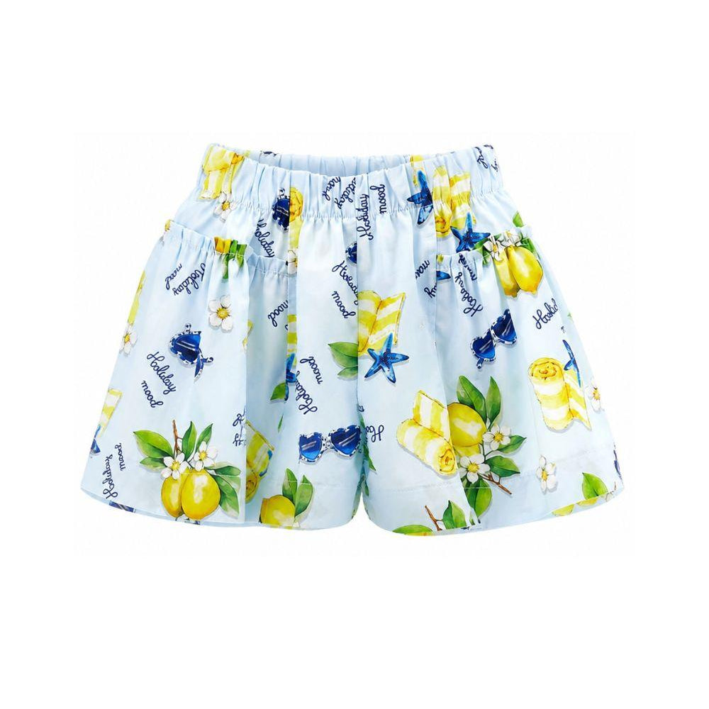 Shorts per bambina Monnalisa Kids azzurri con stampa Holiday Mood all-over 11G417 7624 0052 MONNALISA KIDS