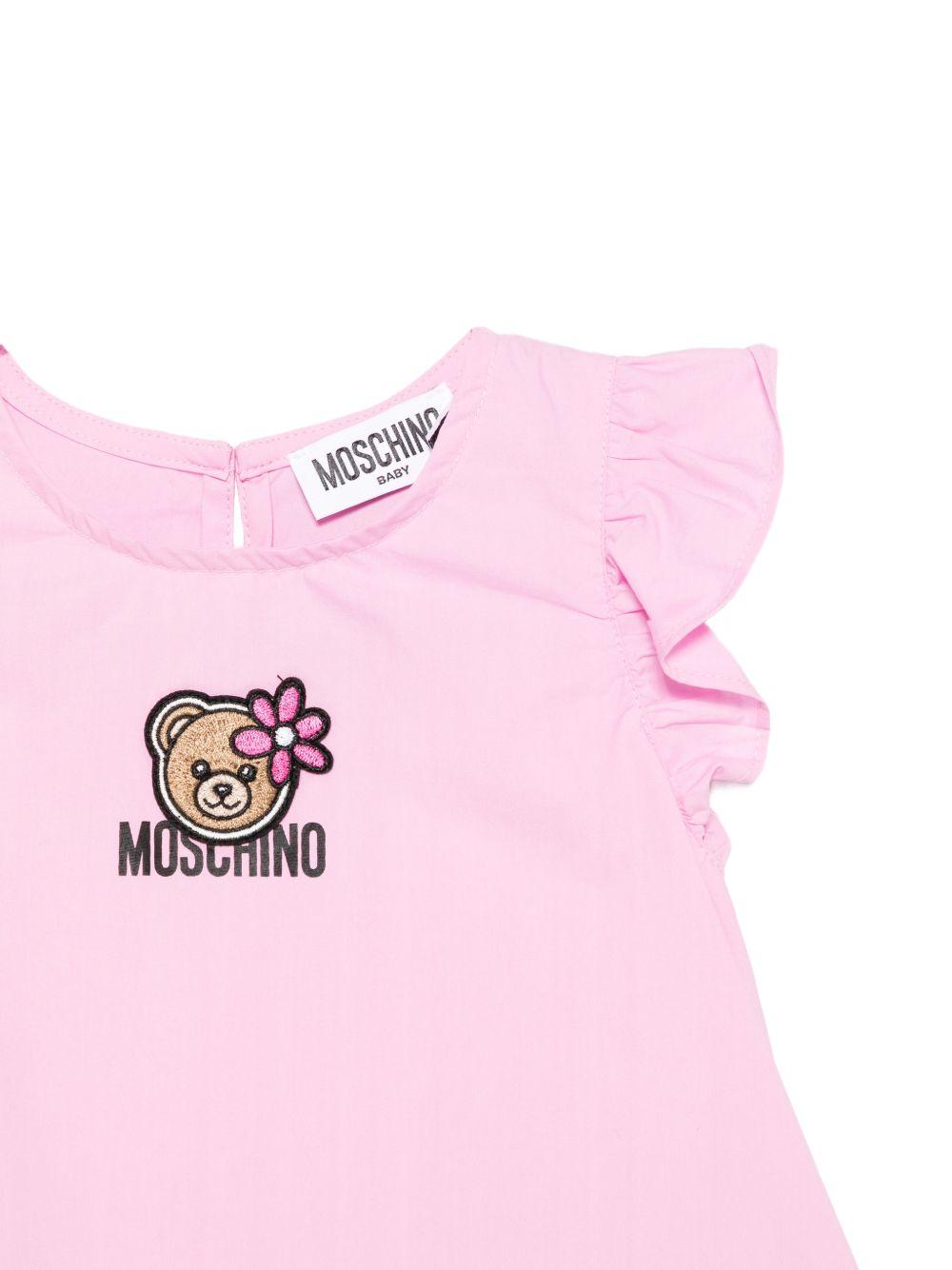 Abito per neonata Moschino Kids rosa con maniche con ruches MDV0D6LLA10 51473 MOSCHINO KIDS