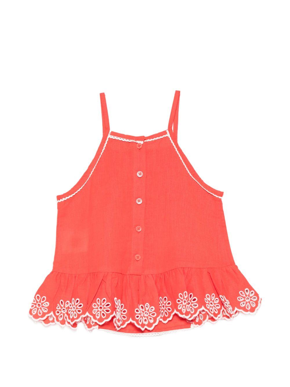 Top per bambina Stella McCartney Kids rosso con dettagli floreali ricamati TY5B12 Z0138 426 STELLA McCARTNEY KIDS