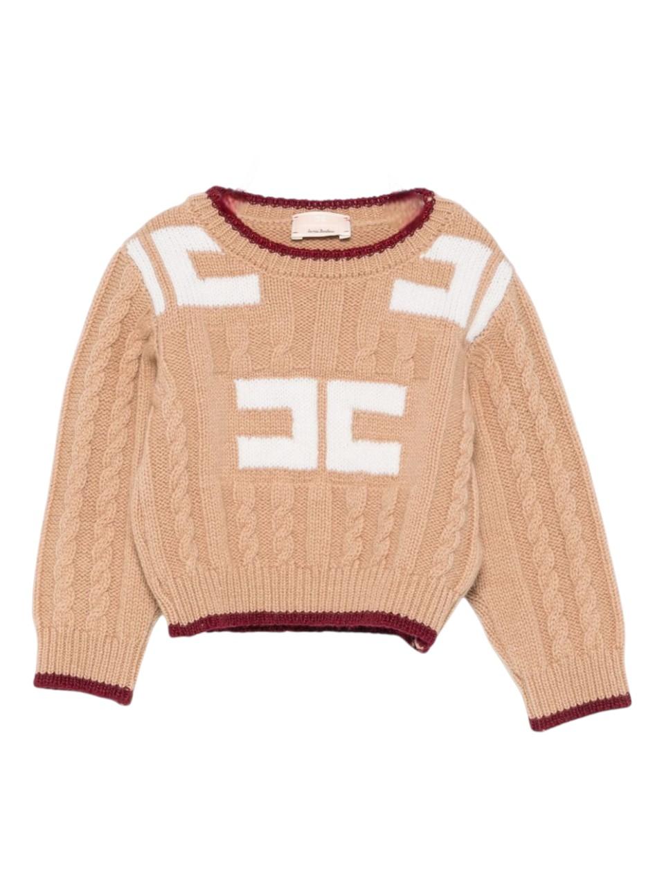 Maglione per neonata Elisabetta Franchi La Mia Bambina beige con logo sul davanti EGMA044CFL230 D765 ElISABETTA FRANCHI