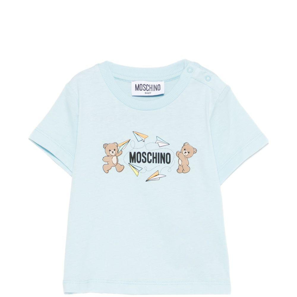 T-shirt per neonati Moschino Kids azzurra con stampa Teddy sul davanti MUM04MLAA01 40304 MOSCHINO KIDS