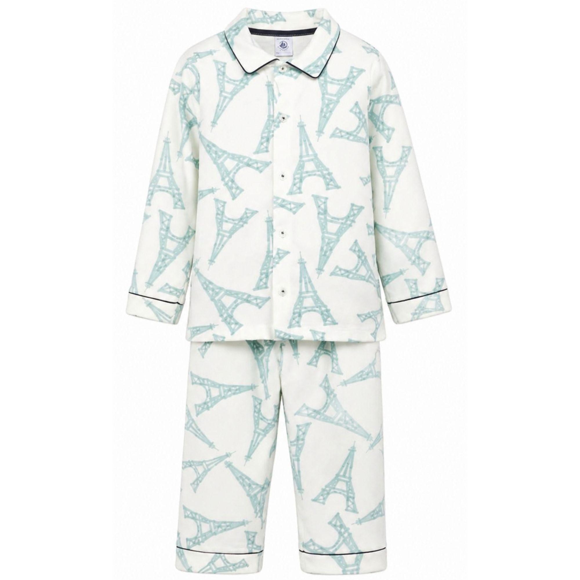 Pigiama per bambini Petit Bateau bianco con stampa torre eiffel A0F1H 01 PETIT BATEAU KIDS