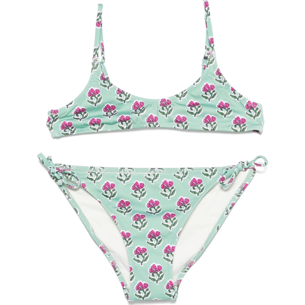 Set bikini per bambina MC2 Saint Barth Kids Paloma Jr verde con stampa con fiori all-over PALO002 01251H MC2 ST. BARTH KIDS