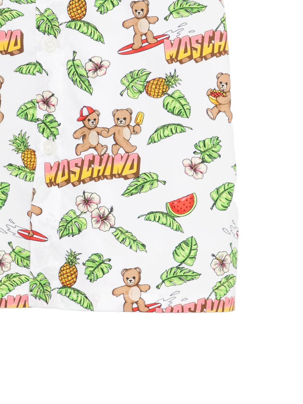 Camicia per bambino Moschino Kids bianco con motivo teddy bear HUC01XLLB65 83657 MOSCHINO KIDS