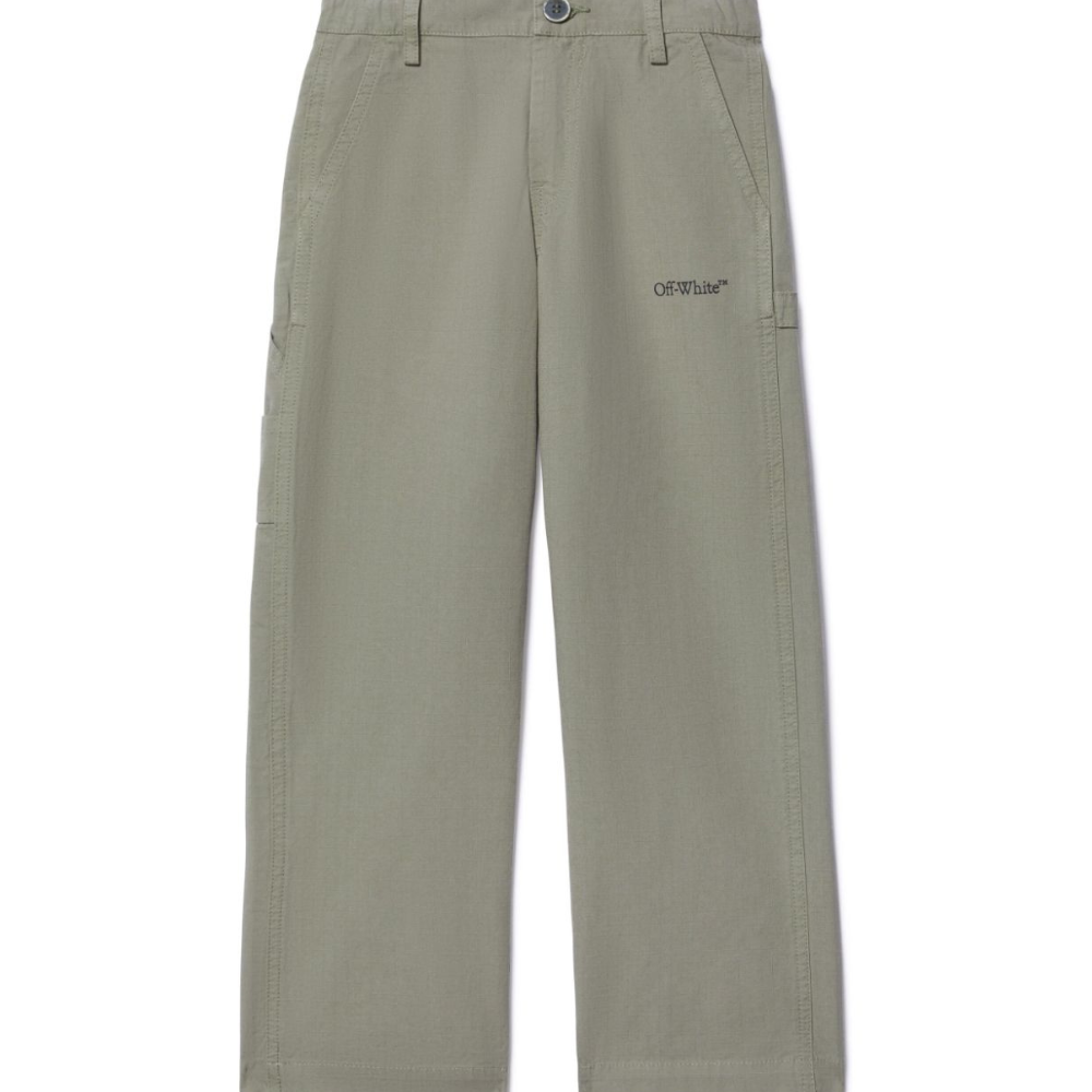 Pantaloni Bookish per bambino Off-White Kids verde con due tasche laterali a filetto OBCA009S25FAB001 6310 OFF WHITE KIDS