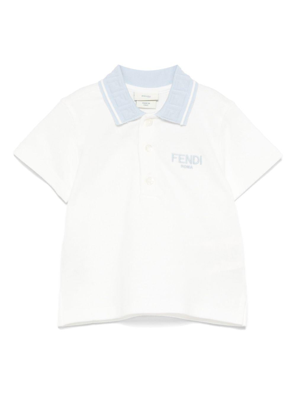 Polo baby per neonato Fendi Kids bianco con orlo dritto BMI257 AVP F1RAX FENDI KIDS