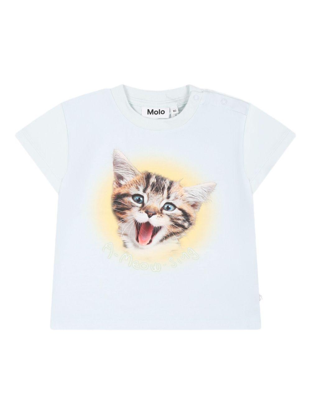 T-shirt per neonato Molo bianco con stampa gatto 6S25A204 3914 MOLO KIDS