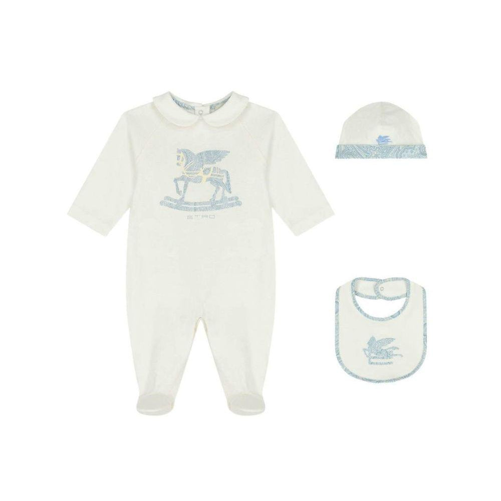 Set tutina cappellino e bavaglino per neonato Etro Kids multicolore con stampa Pegaso sul davanti GYB540 Z3672 102CE ETRO KIDS