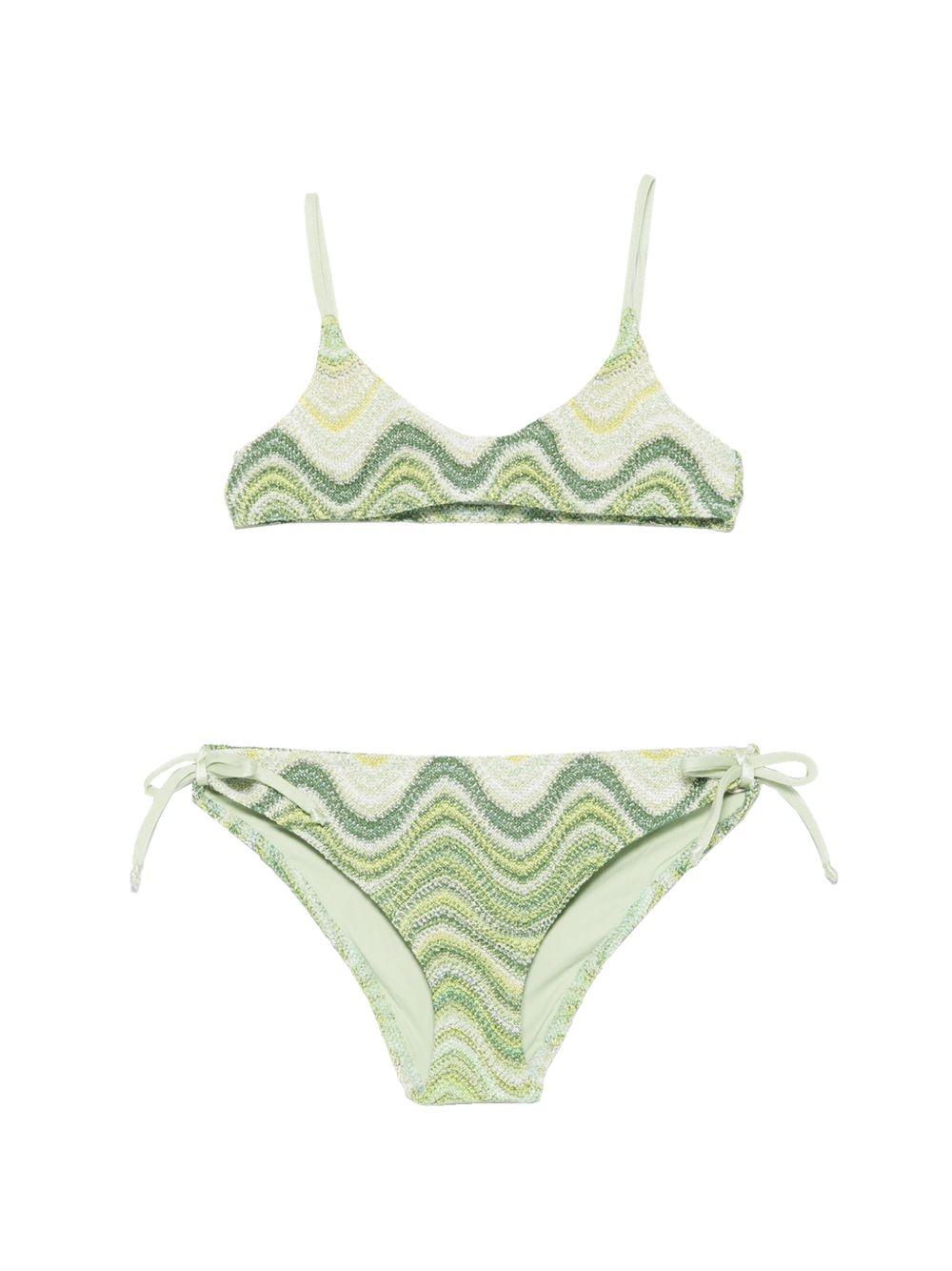 Costume da bagno per bambina MC2 Saint Barth Kids verde con motivo ondulato PALO002 01121L MC2 ST. BARTH KIDS