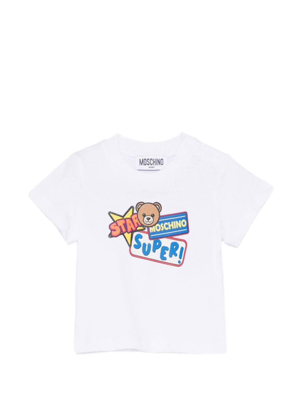 T-shirt per neonato Moschino Kids bianca con stampa grafica sul davanti MUM04LLAA24 10101 MOSCHINO KIDS