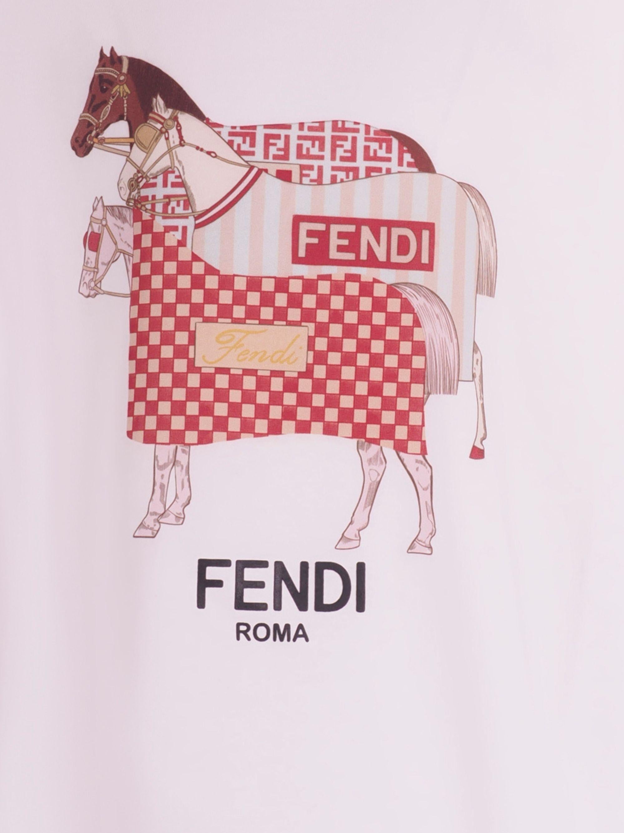 T-shirt per bambino Fendi Kids bianca con stampa Cavalli Fendi sul davanti JMI498 7AJ F0TU9 FENDI KIDS