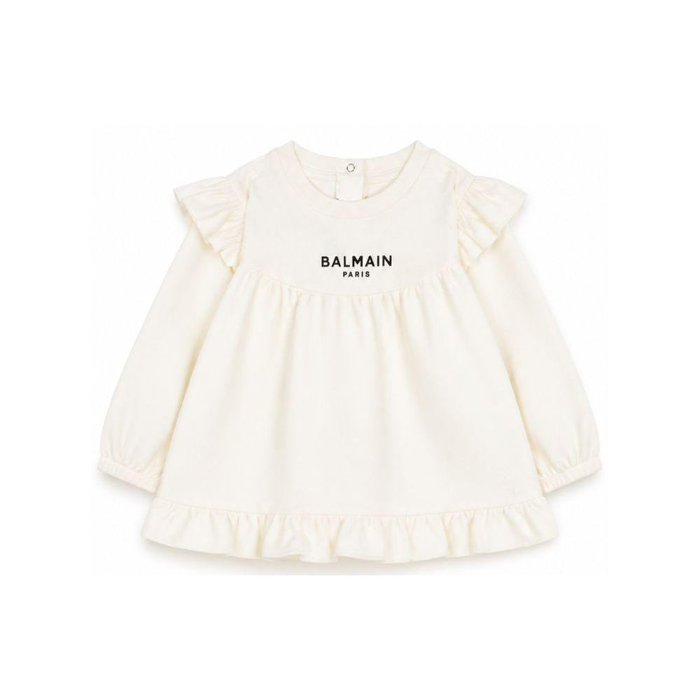 T-shirt per neonata Balmain Kids bianca con dettagli con volant BZ8010 Z3672 102NE BALMAIN KIDS
