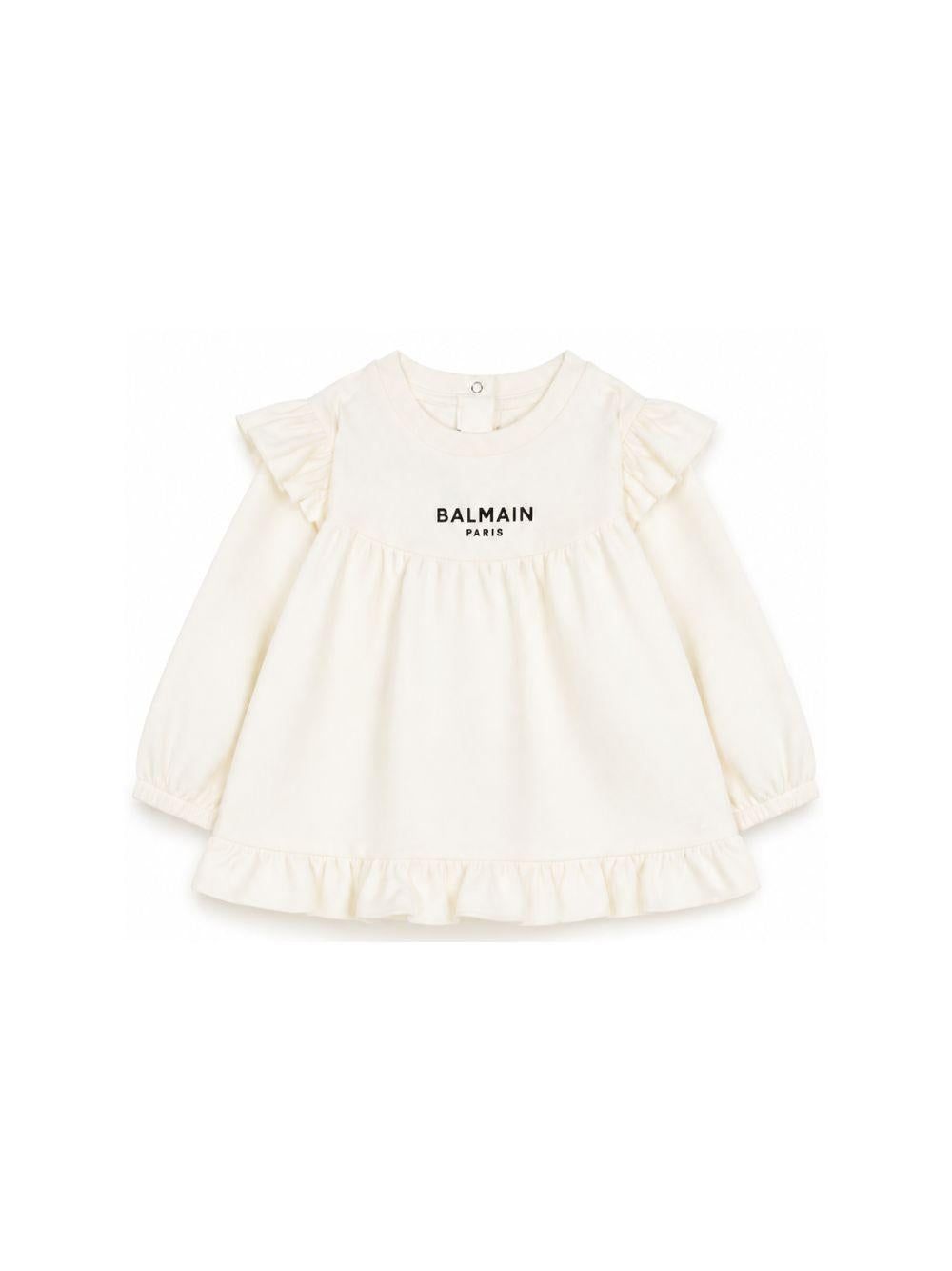 T-shirt per neonata Balmain Kids bianca con dettagli con volant BZ8010 Z3672 102NE BALMAIN KIDS