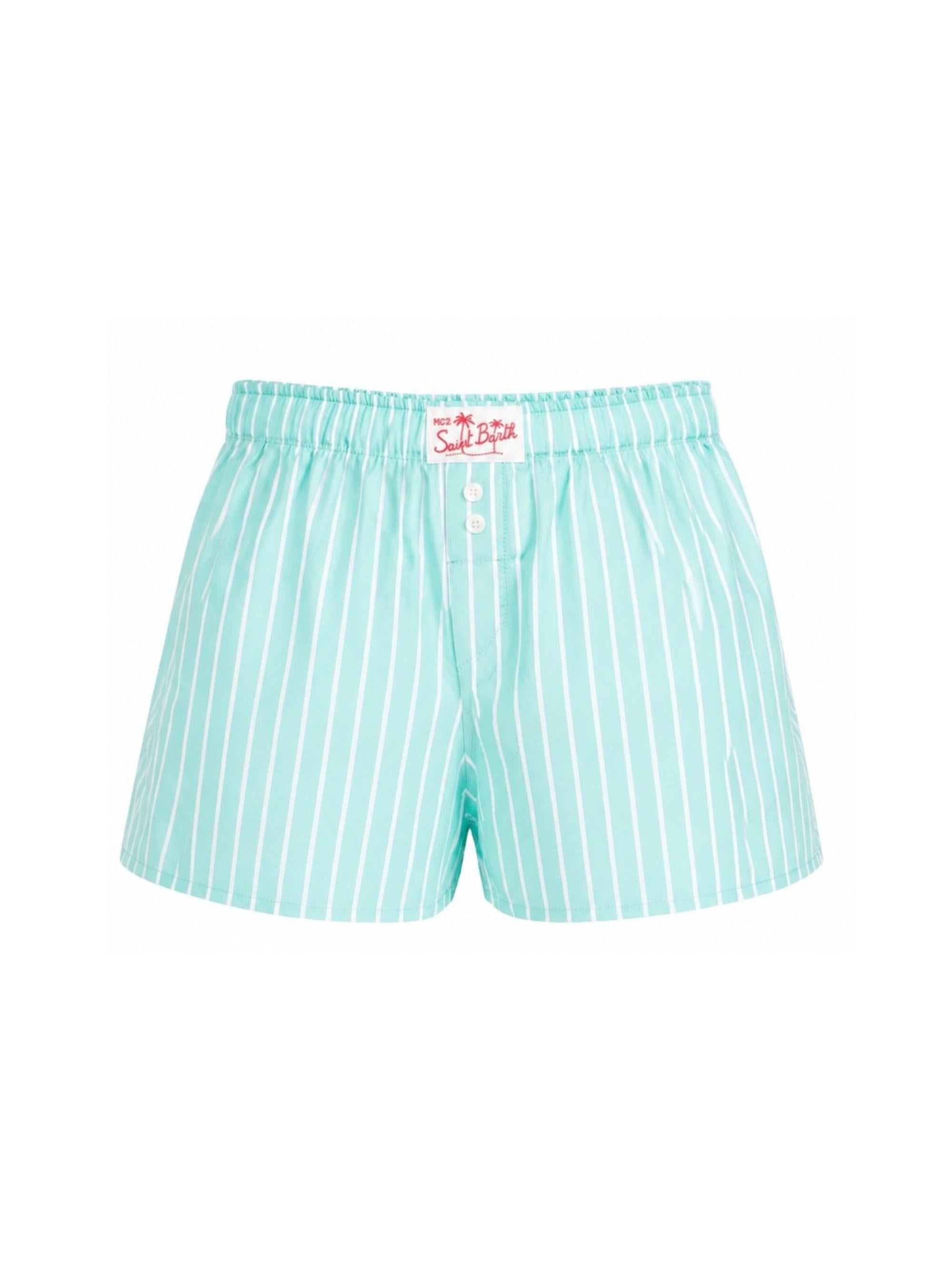 Shorts per bambina MC2 Saint Barth Kids azzurro con motivo a righe BXY001 00898L MC2 ST. BARTH KIDS