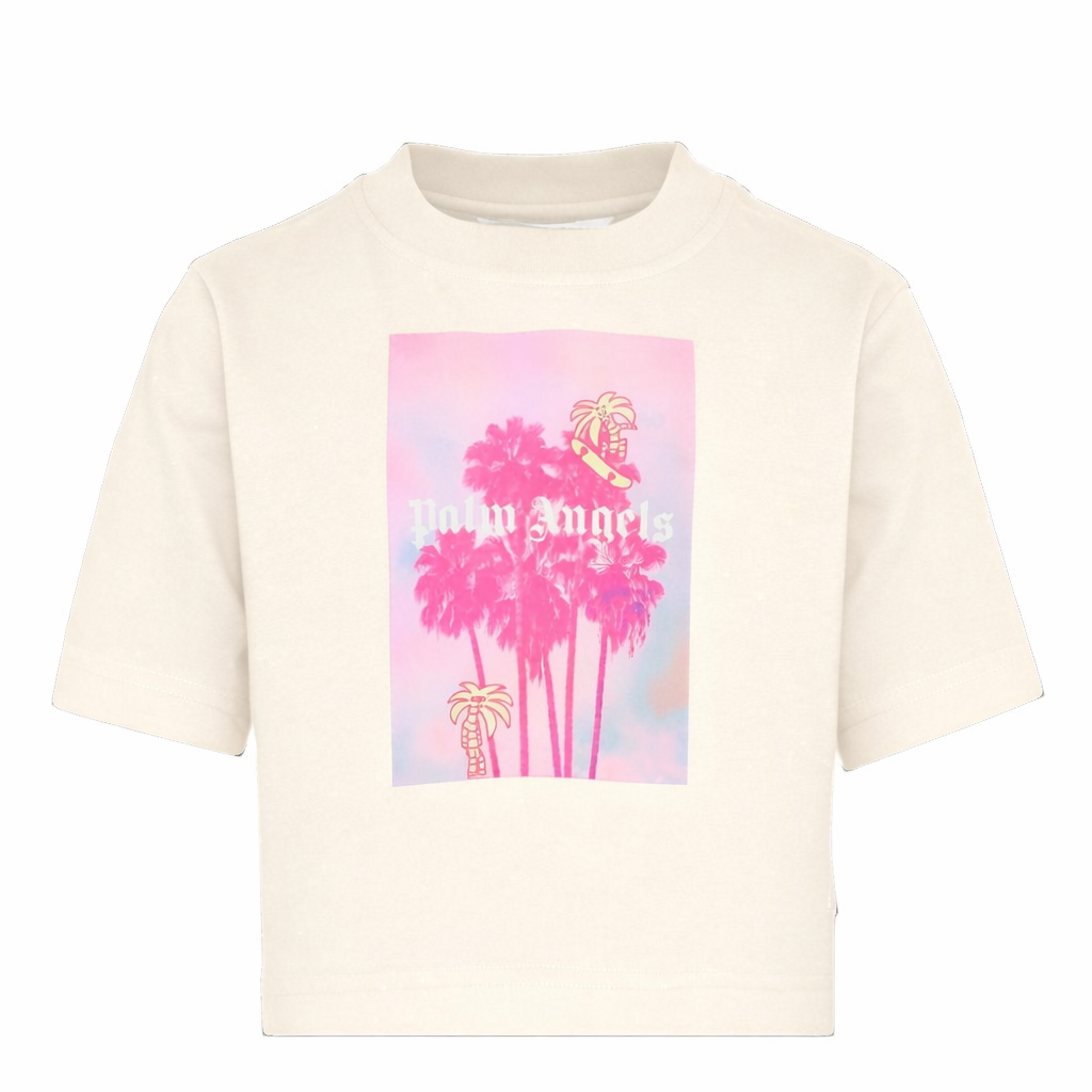 T-shirt per bambina Palm Angels Kids bianca con stampa grafica sul davanti PGAA004S26JER002 002 PALM ANGELS KIDS
