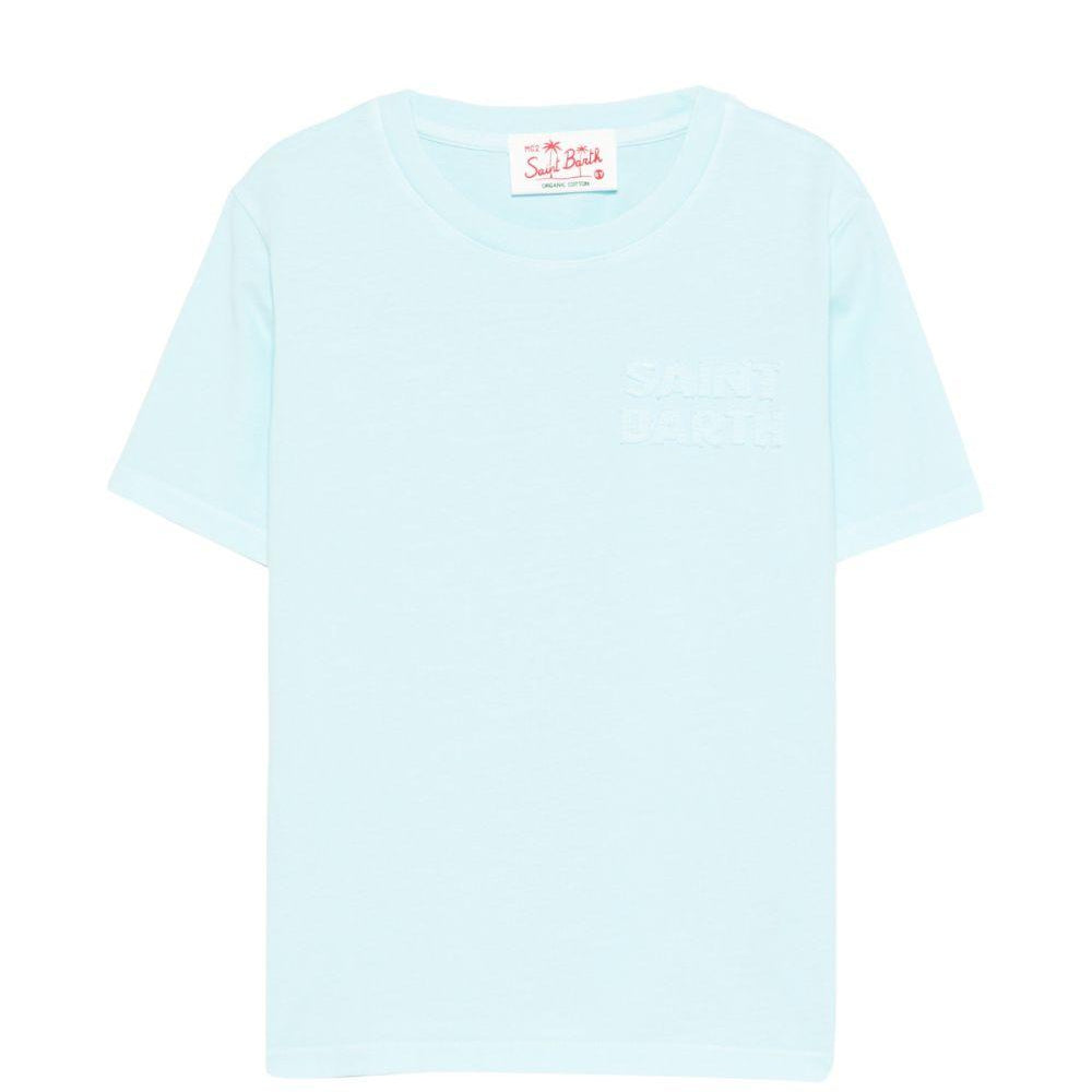 T-shirt per bambino MC2 Saint Barth Kids azzurra con logo goffrato POT0002 01233L MC2 ST. BARTH KIDS